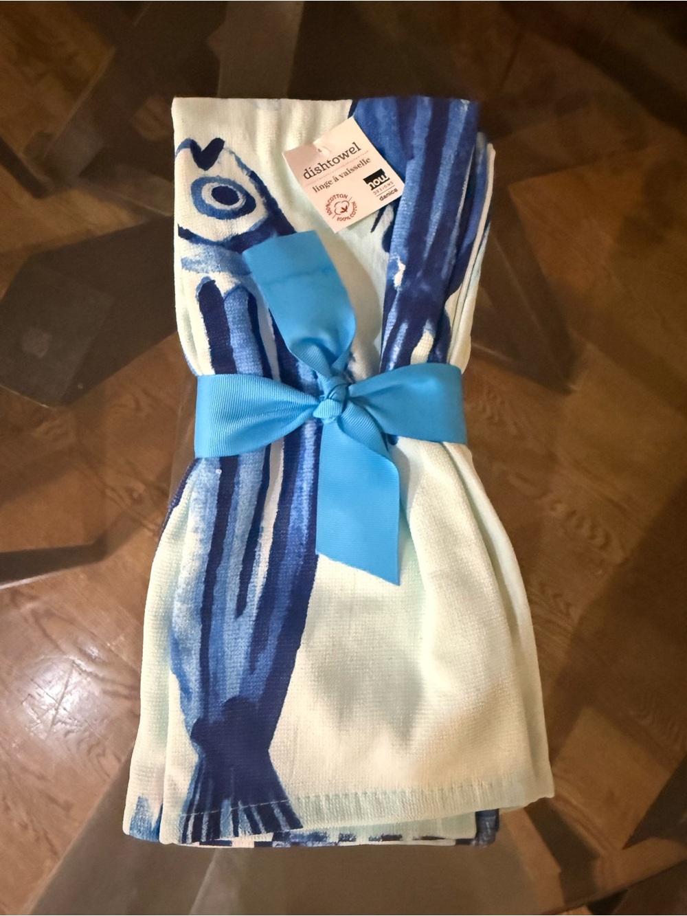 Blue Fish-Print Dish Towel - Coastal Kitchen Linen